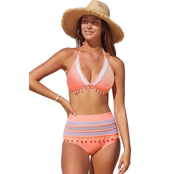 NWT Hot Pink Mesh Insert High Waisted Bikini - Picture 5 of 6